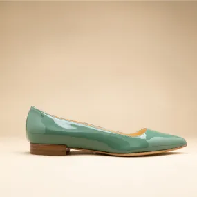 Ballerine bout pointu cuir vernis vert amande fabriquée en Italie