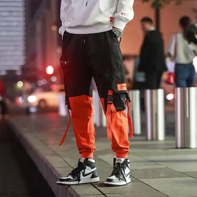 PANTALON CARGO HOMME ORANGE ET NOIR
