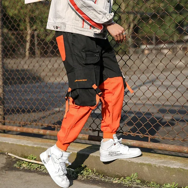 PANTALON CARGO HOMME ORANGE ET NOIR