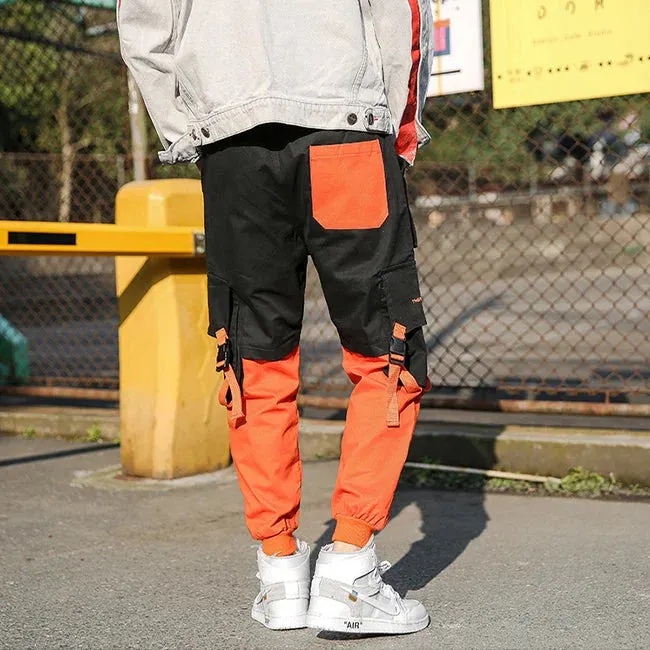 PANTALON CARGO HOMME ORANGE ET NOIR