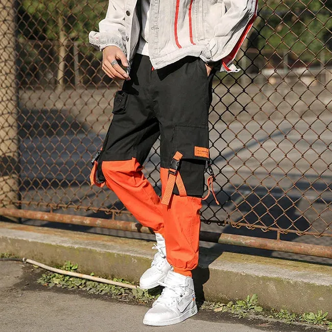 PANTALON CARGO HOMME ORANGE ET NOIR