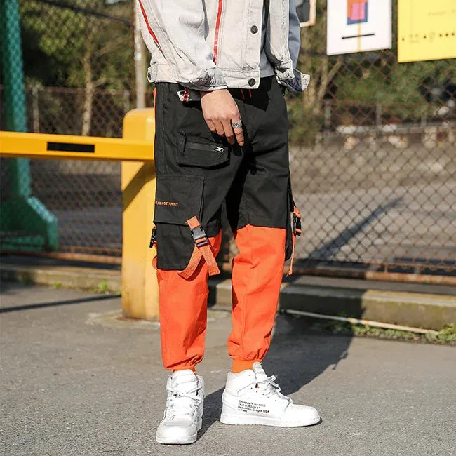 PANTALON CARGO HOMME ORANGE ET NOIR