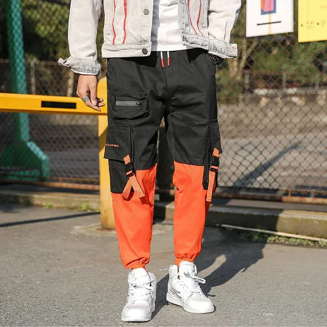 PANTALON CARGO HOMME ORANGE ET NOIR