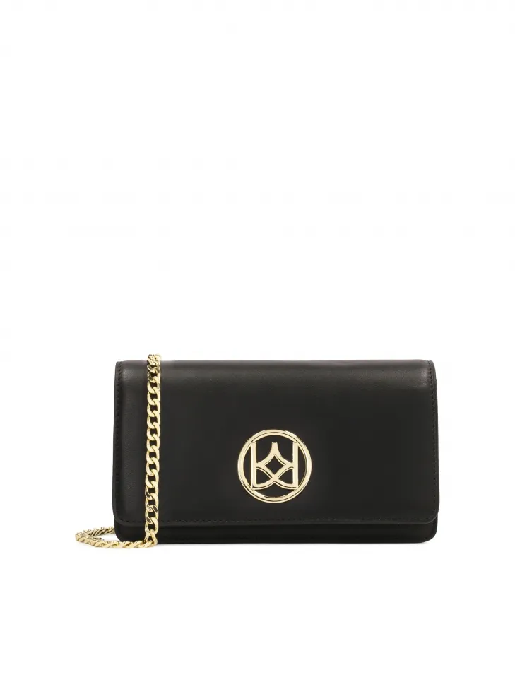 Petit sac messager noir en cuir fleuri