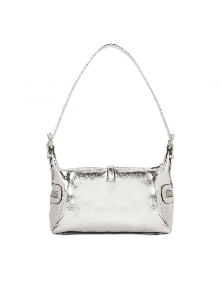 Sac à main en cuir métallisé argenté