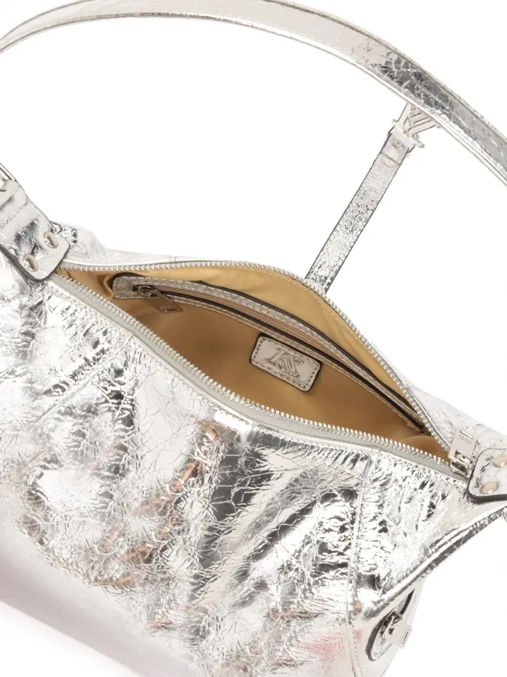 Sac à main en cuir métallisé argenté